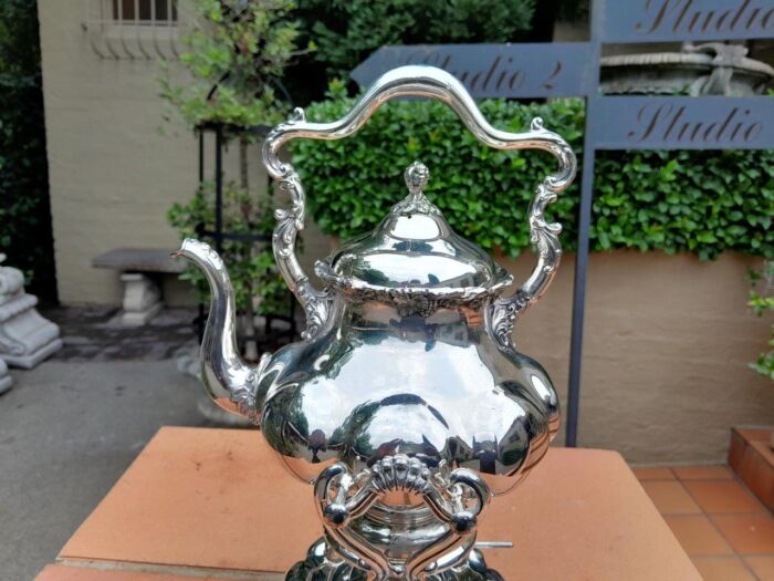 A 20TH Century Silver Plate Kettle on Stand with Burner - Image 6