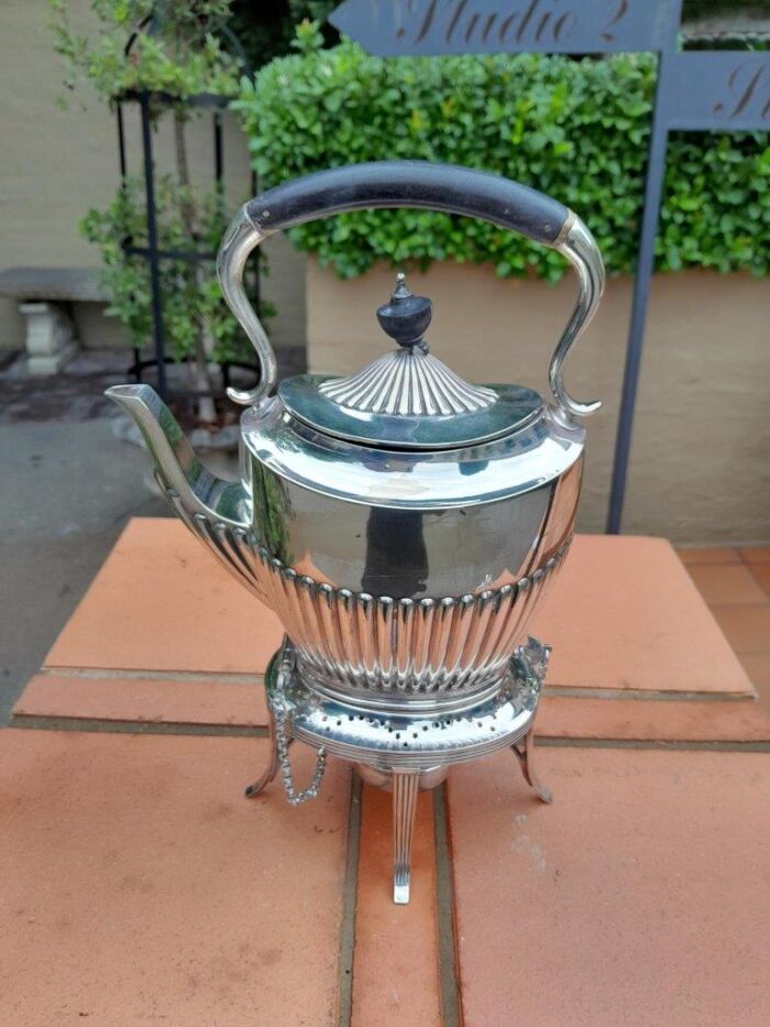 A 20TH Century Silver Plate Kettle on Stand with Burner - Image 2