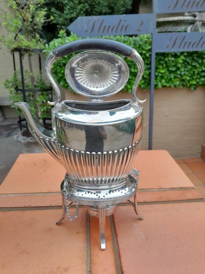 A 20TH Century Silver Plate Kettle on Stand with Burner - Image 3