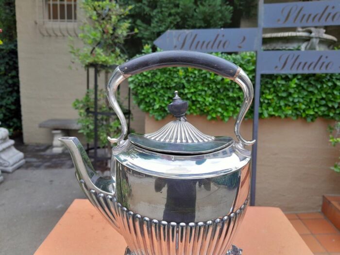 A 20TH Century Silver Plate Kettle on Stand with Burner - Image 4