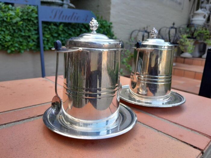 A Rare Pair of Silver Plate Tea Caddies (Regular and Decaf Tea)  each with Two Teaspoons with Removable Inners - Image 3