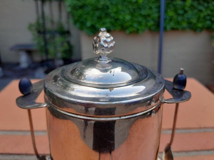 A Rare Pair of Silver Plate Tea Caddies (Regular and Decaf Tea)  each with Two Teaspoons with Removable Inners - Image 5