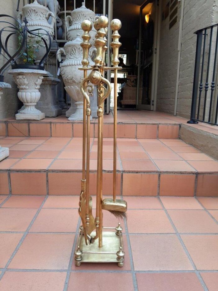 A Set of Antique Heavy Brass Fire-place Tools