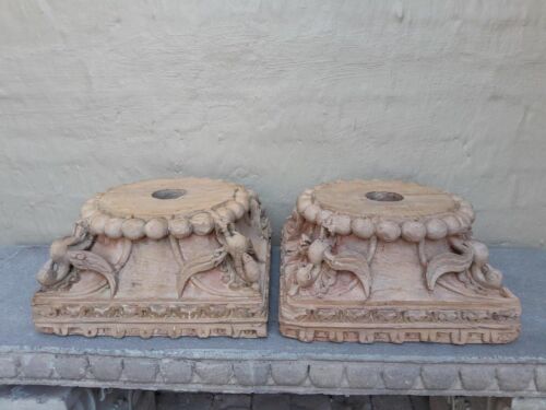 An Antique 19TH Century Pair Of Carved Wooden Teak Capitals