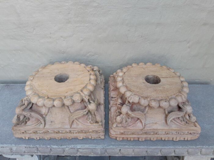 An Antique 19TH Century Pair Of Carved Wooden Teak Capitals - Image 2