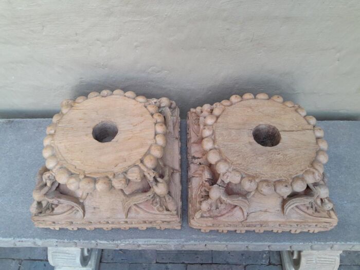 An Antique 19TH Century Pair Of Carved Wooden Teak Capitals - Image 3