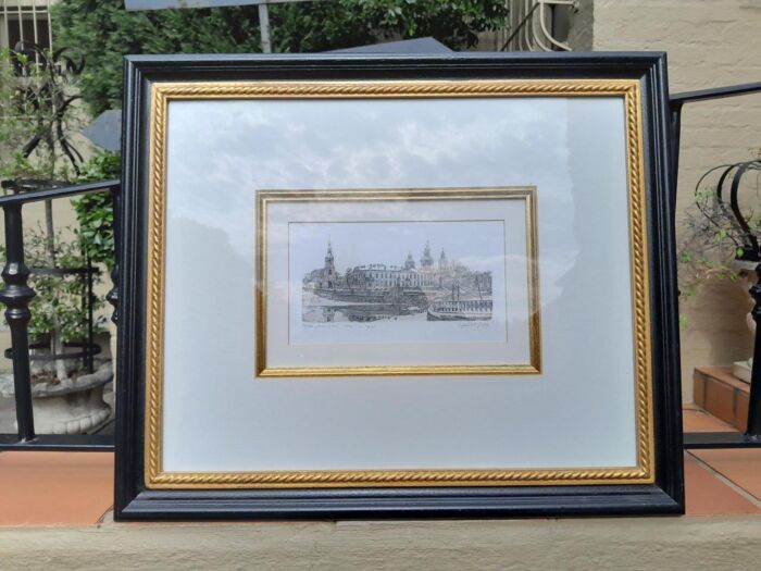 A Gilt Framed & Painted Print of Glasgow by H. Lepp