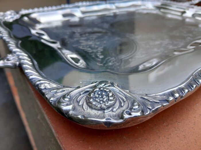 A 20th Century Silver Plate Tray with Gadrooned Handles and Border - Image 4