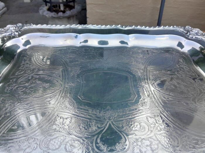 A 20th Century Silver Plate Tray with Gadrooned Handles and Border - Image 5