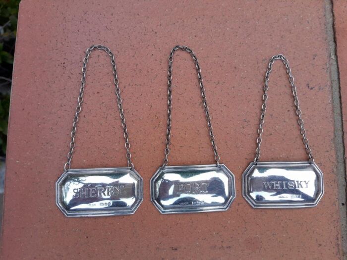 20th Century English Silver Set of Three Decanter Labels Sherry