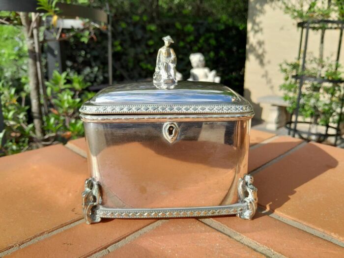 A 19thC Silver Plate Tea Caddy with Two compartments with key