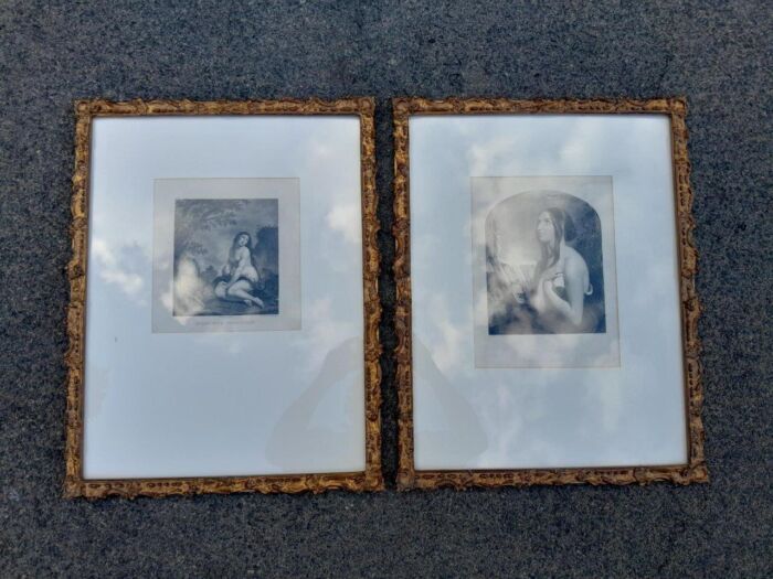 A Pair of Etching Prints on Paper of Mary Magdalene & The Penitent in French Gilt Ornate Frames by Fredrick Bacon (1803  1887) and Stein after A. Van Der Werff