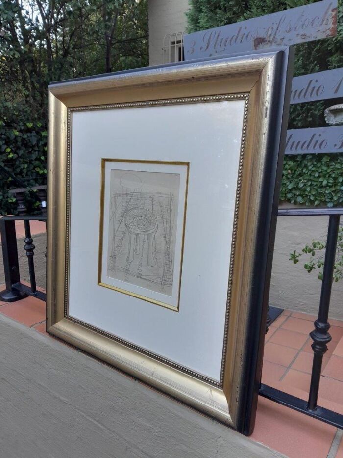 A 20th Century Alexis Preller Gild Framed Pencil on Paper Artists Stool  - Image 2