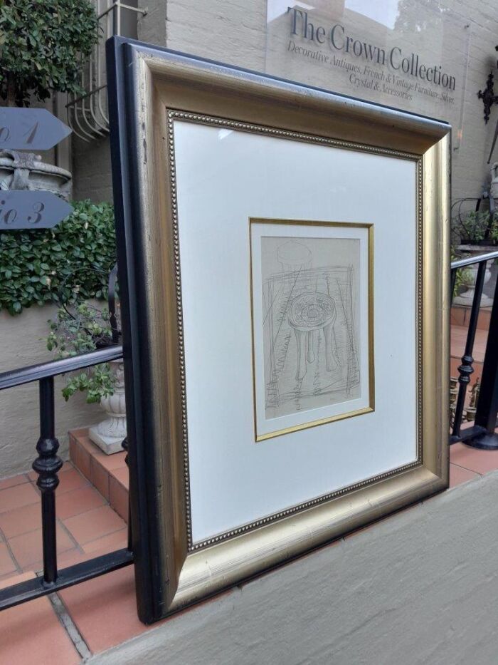 A 20th Century Alexis Preller Gild Framed Pencil on Paper Artists Stool  - Image 3