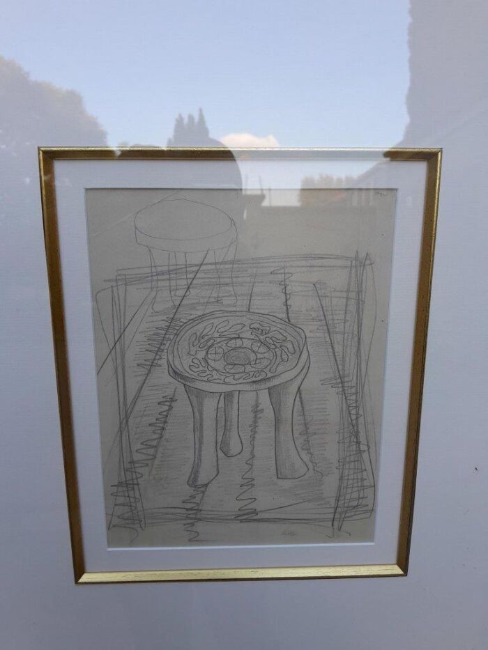 A 20th Century Alexis Preller Gild Framed Pencil on Paper Artists Stool  - Image 4