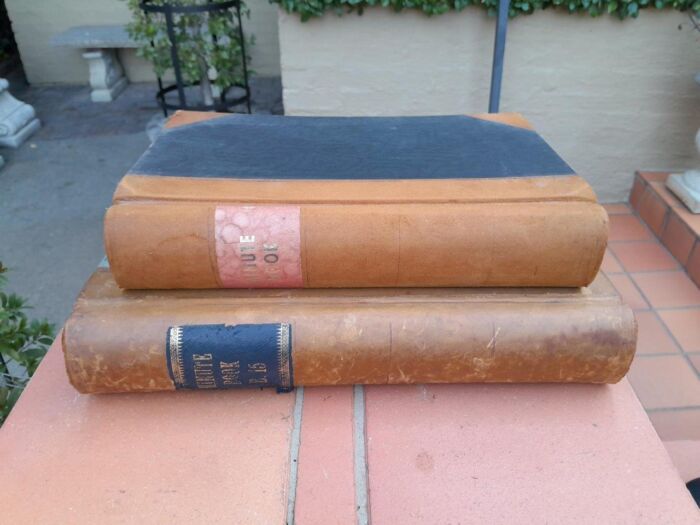 An Antique Set of Two Large Decorative Leger and Minute Books with Leather.