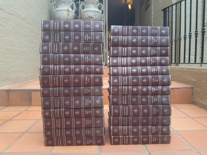 A 20TH Century Circa 1967 Complete Set of Twenty Four  (24) Encyclopedia Britannica Leather Bound Books