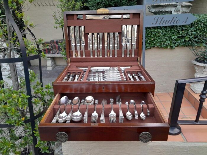 A 20th Century Sheffield Twelve Place Cutlery Set In Original Mahogany Canteen