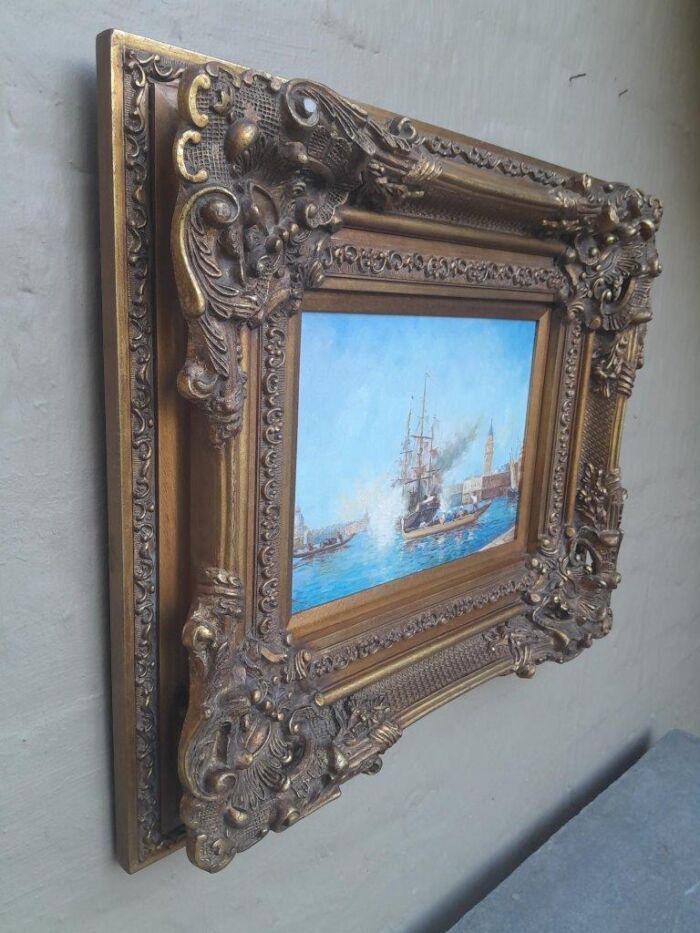 A 20th Century Continental School Oil on Canvas Ship Painting in a Ornately Carved and Gilded Frame - Image 4