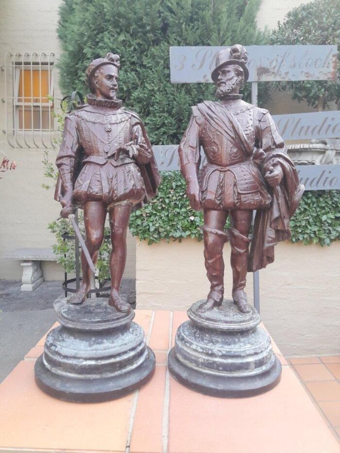 An Early 20th Century French Pair of Patinated Spelter Figurines On Bases ND