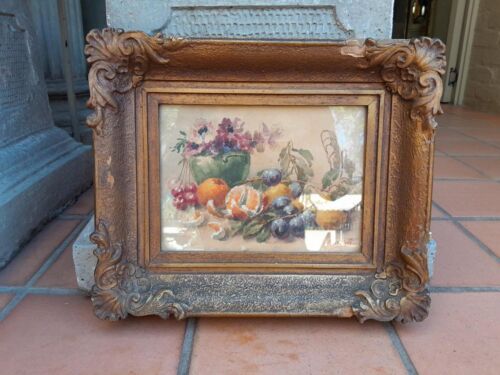 A 20th Century Watercolour Of Fruit And Flowers In A Ornately Carve Gilded Frame