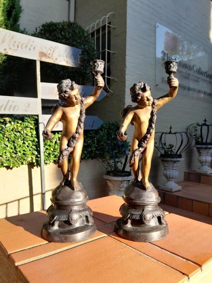 A 20th Century French Pair Of Bronze Candle Holders