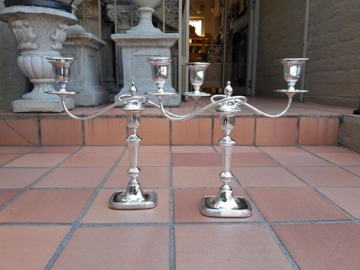 A 20th Century Pair Silver Plate Candelabras By Mappin And Webb