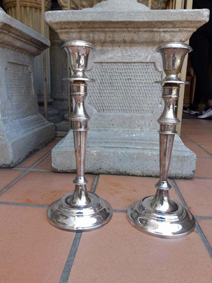 A 20th Century Regency Style Pair Of Silver-Plate Candlesticks