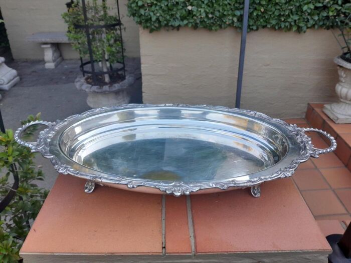 A 20thc EPNS Rococo Style Tray With Handles And On Four Feet