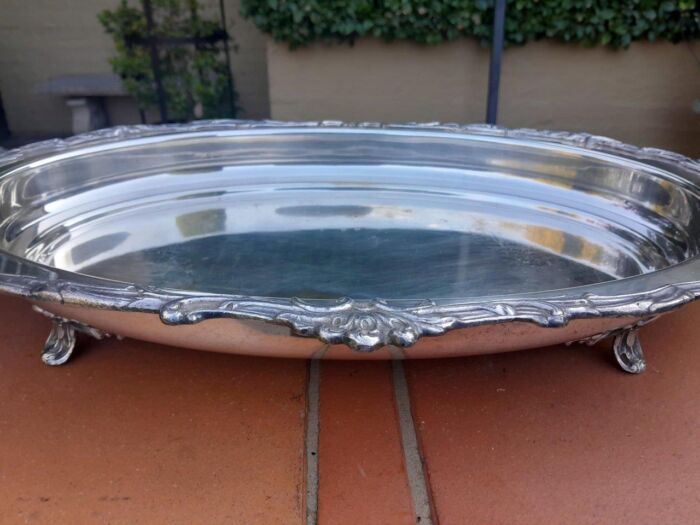 A 20thc EPNS Rococo Style Tray With Handles And On Four Feet - Image 4