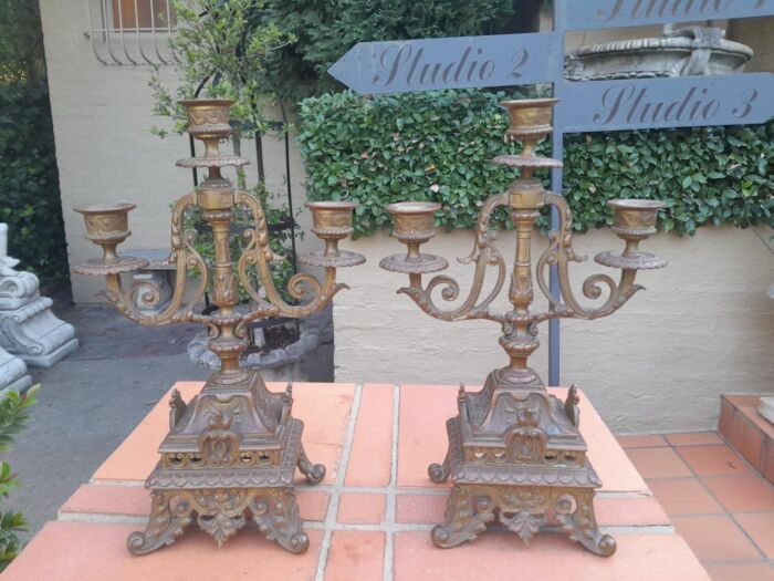 A 19th Century French Pair Of Brass Candle Holders