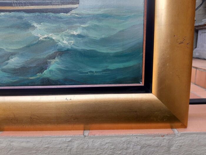 A 20TH Century French Oil On Canvas Ships In Sea Signed In Gold Frame - Image 5