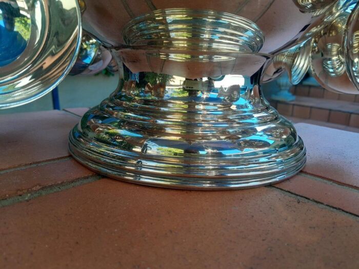 A 20th Century A1 Silver-Plate Punch Bowl With Eight Cups And Hooks And Ladle With Elephant Head - Image 6