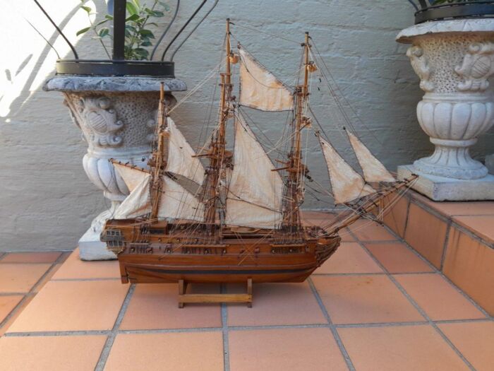 A 20th Century Hand- Made Wooden Galleon / Ship On Stand - Image 2