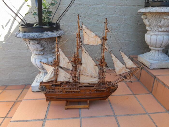 A 20th Century Hand- Made Wooden Galleon / Ship On Stand - Image 3