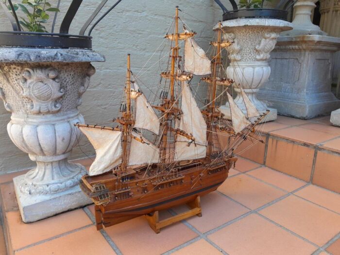 A 20th Century Hand- Made Wooden Galleon / Ship On Stand - Image 4