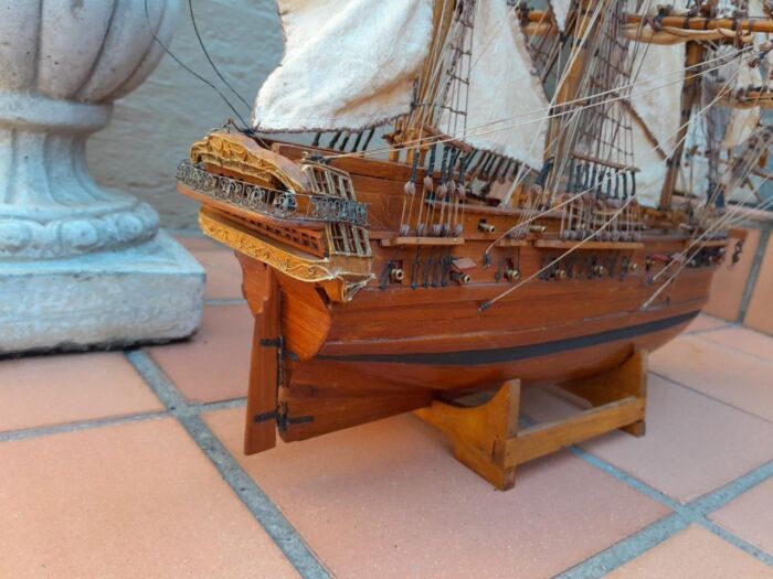 A 20th Century Hand- Made Wooden Galleon / Ship On Stand - Image 7