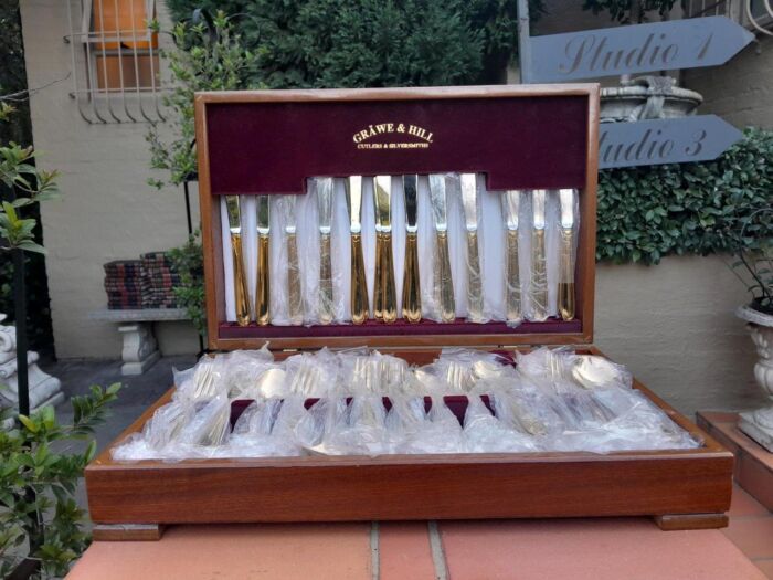 A Grawe And Hill Gold-Plated Cutlery Set With Maroon Lining In A Canteen - Image 2