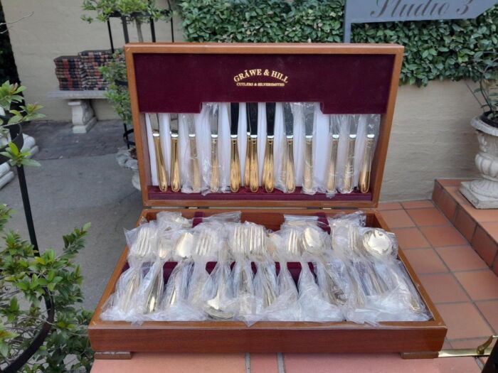 A Grawe And Hill Gold-Plated Cutlery Set With Maroon Lining In A Canteen - Image 3