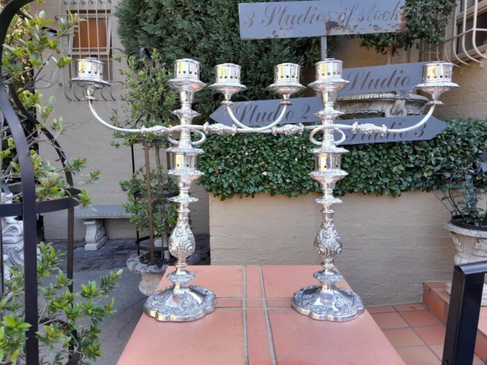 A 20th Century Pair Of Ornate Silver Plate Candelabras