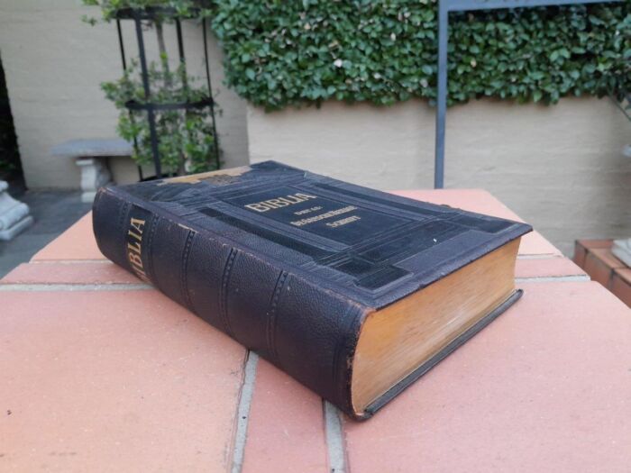 A Leather Bound Bible With Brass Clasps And Mounts - Image 3