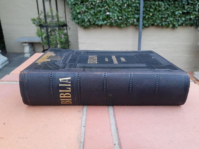 A Leather Bound Bible With Brass Clasps And Mounts - Image 5