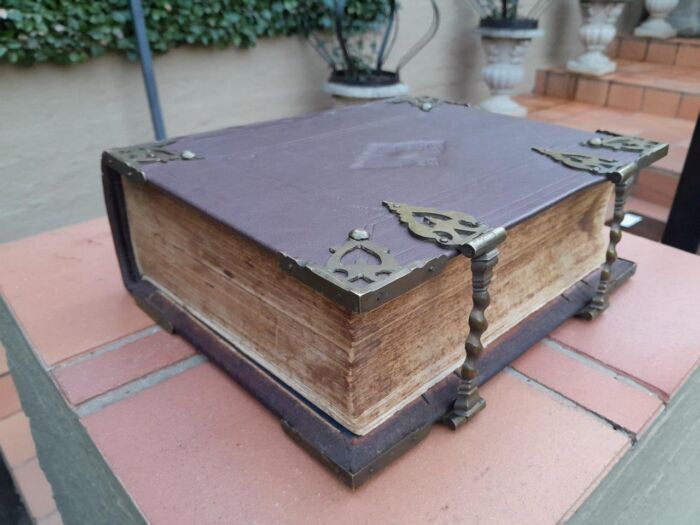 An Early 19th Century Large Leather Bound With Brass Clasps And Mounts Bible - Image 3