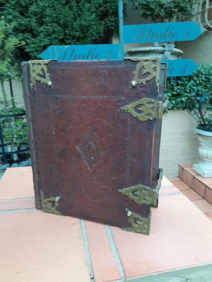 An Early 19th Century Large Leather Bound With Brass Clasps And Mounts Bible - Image 5