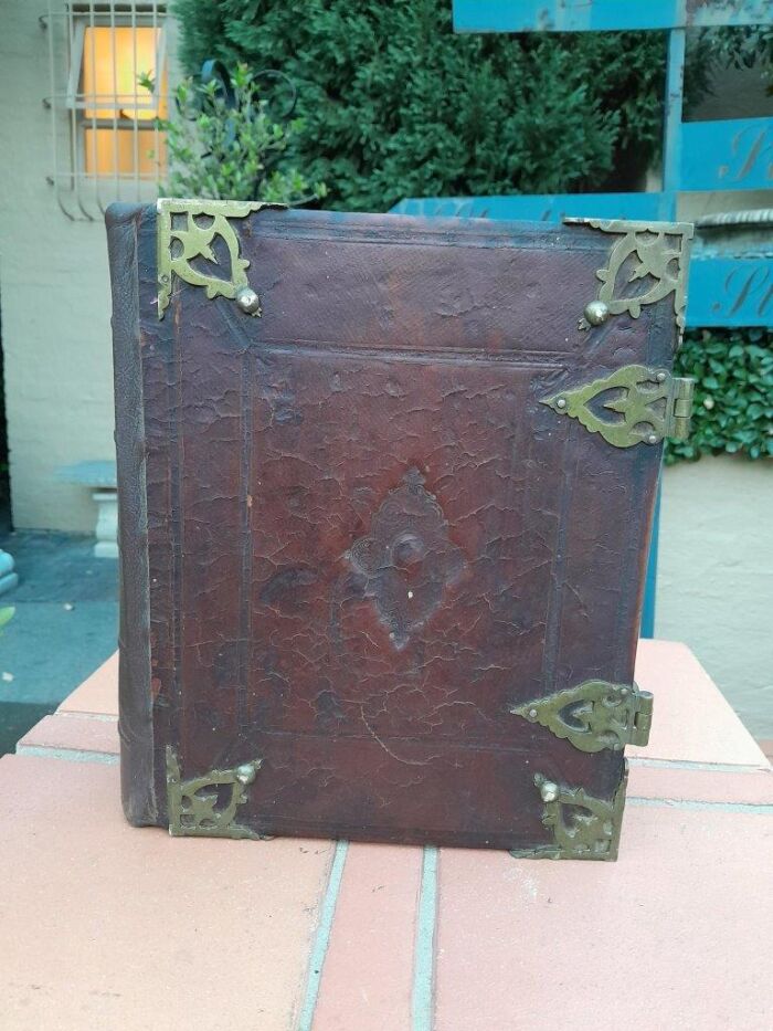 An Early 19th Century Large Leather Bound With Brass Clasps And Mounts Bible - Image 6