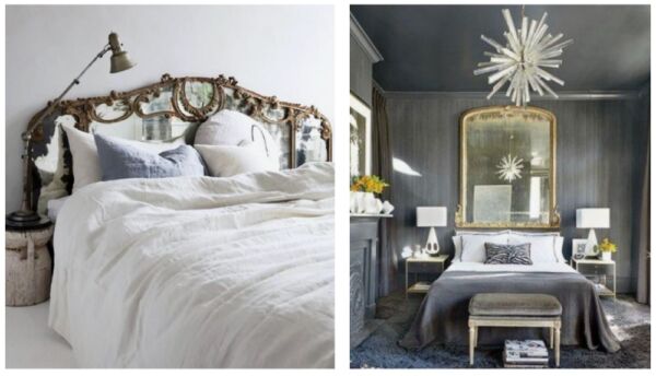 Repurpose large decorative mirrors as headboards