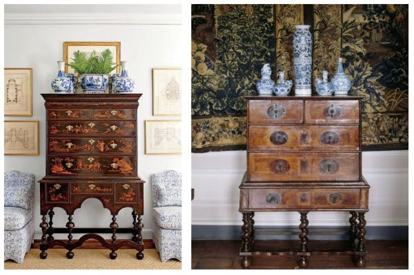 Antique chests on chests seamlessly transition into elegant storage solutions in living rooms, hallways, dining areas, studies, and even bathrooms. 