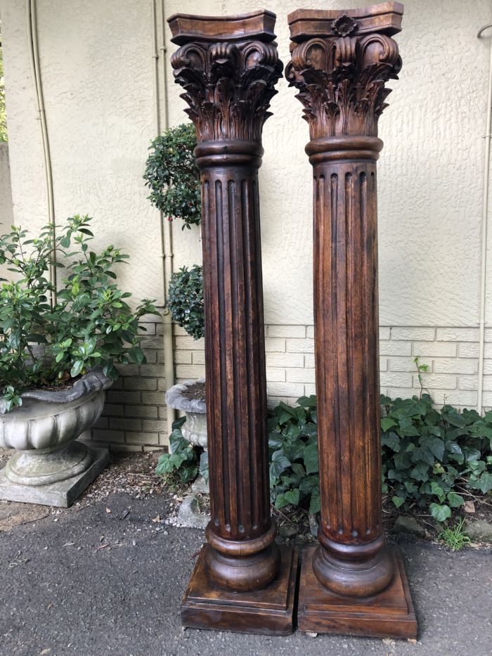 Pair of Carved Wooden Columns 2mH and base 400cm