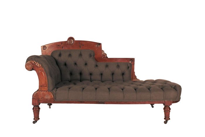 Victorian Eastlake Chaise Circa 1870/1890 (upholstered English linen deep buttoned upholstery)