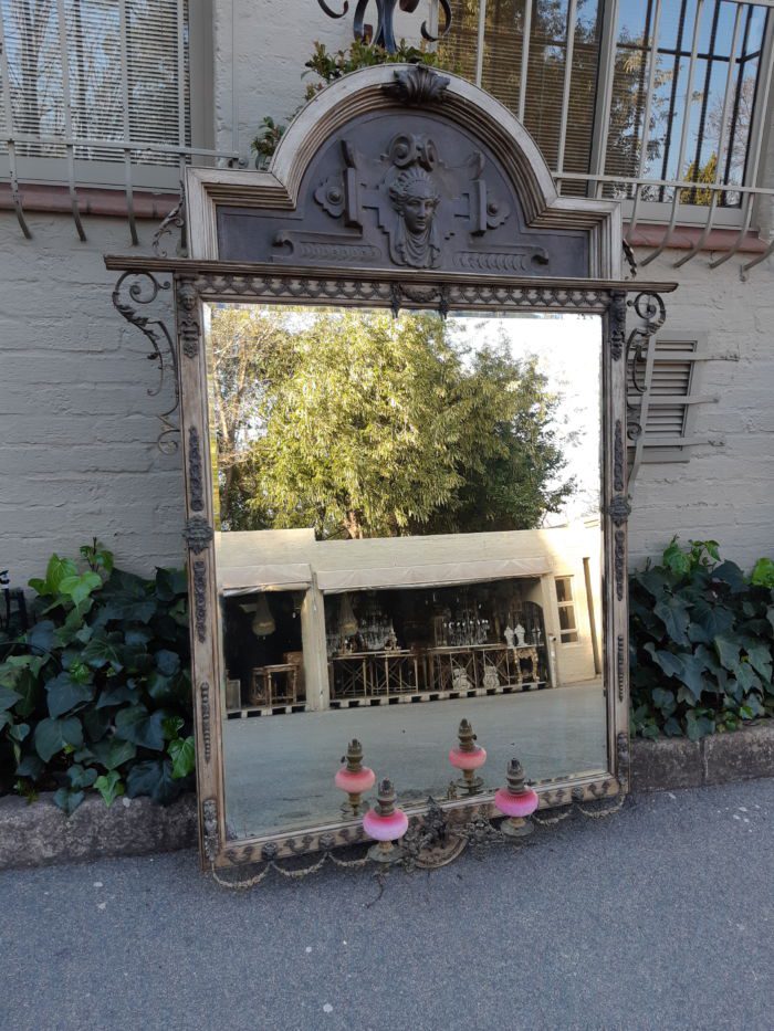 Victorian Gilded Mirror  Wooden Mirror with a Brass Rim and Oil Lamps.  Circa Mid/Late 1800s